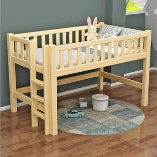 儿童床实木半高床男孩女孩中高床单人床高架床小孩床带护栏可定制