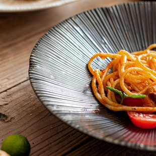 澜榭LuxeShare日式千段十草陶瓷餐具家用复古圆形盘菜盘条纹大盘