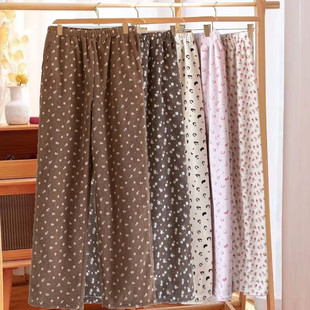 加厚休闲睡裤女秋冬男加绒爆款碎花裤子暖暖裤新款宽松保暖家居裤