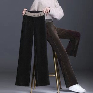 宽松垂感直筒裤 新款 女高腰显瘦休闲裤 子女灯芯绒阔腿裤 秋冬加绒裤
