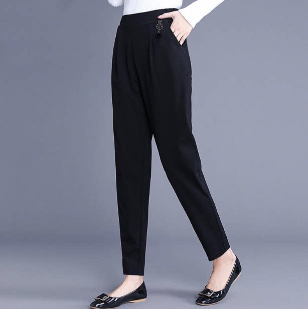 裤子女春夏流行女裤大码宽松哈伦萝卜裤妈妈黑色外穿休闲运动裤潮