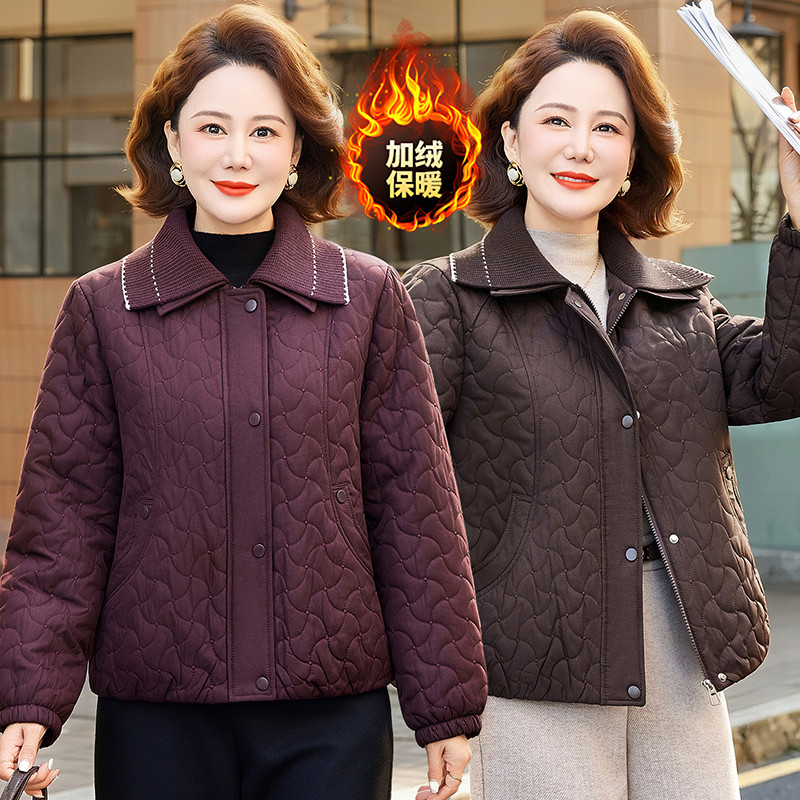 2026新款中老年妈妈装翻领菱格棉衣女加绒保暖短款奶奶穿棉服外套