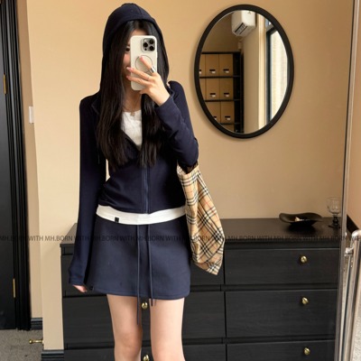 BORNWITH纯色抽绳半身裙