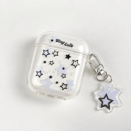适用airpods1/2/3/4/5/pro/pro2/pro3防刮保护满版星星耳机壳苹果AirPods保护套轻薄保护防摔保护黑白创意