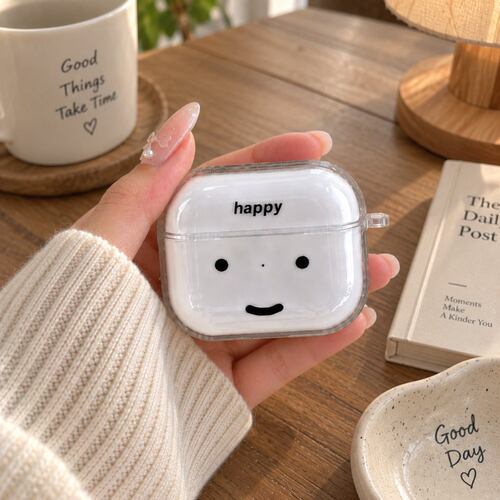 适用airpods1/2/3/4/5/pro/pro2/pro3软壳苹果AirPods保护套创意保护壳开心表情耳机壳耐磨防摔全包保护