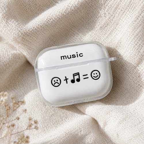 适用AirPods1/2/3/4/Pro/Pro2/Pro3苹果耳机保护套音乐笑脸图案透明TPU软壳防摔防尘无线充电保护壳创意潮流