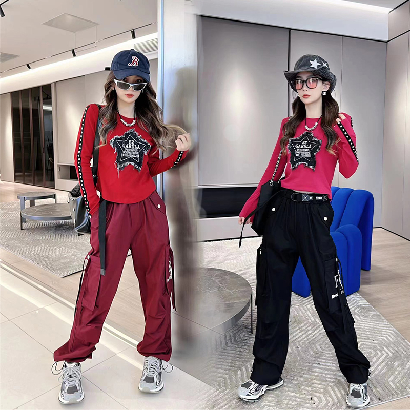 广场舞曳步舞服装新款爵士舞套装秋冬修身显瘦上衣工装裤运动服装