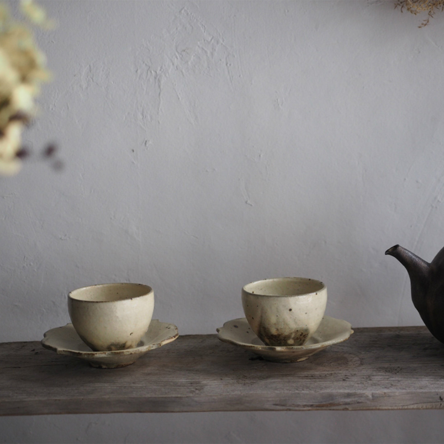 日本进口古谷浩一手作粗陶杯日式黄白粉引茶杯主人杯复古单杯茶托