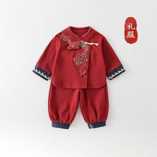 男童套装春秋新中式拜年服男宝宝秋季百天周岁礼服外出分体两件套