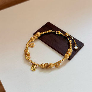 MINICYBER金色钱币手链富贵串珠女时尚 精致铜钱吊坠轻奢气质时髦