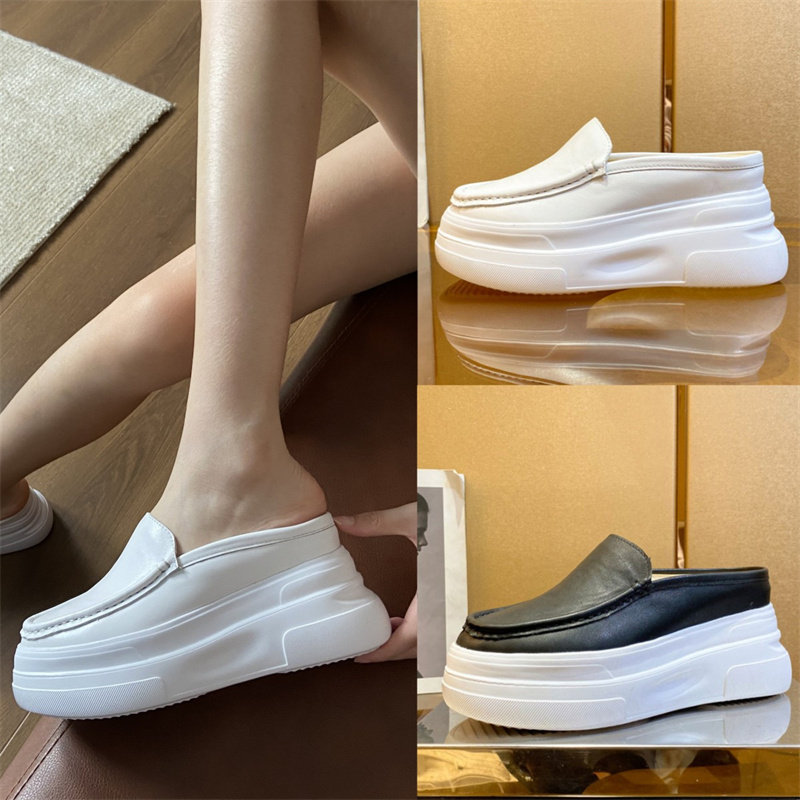 内增高包头半拖鞋女外穿2025夏新款时尚真皮厚底松糕懒人凉拖10CM