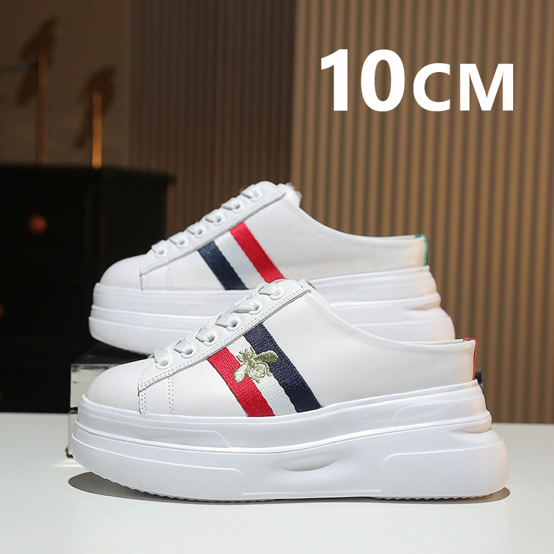 真皮厚底包头半拖鞋女外穿2025新款懒人无后跟内增高松糕凉拖10CM