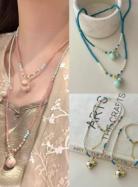 原创项链轻奢小众新中式多巴胺彩色珐琅滴釉葫芦串珠项链配饰女