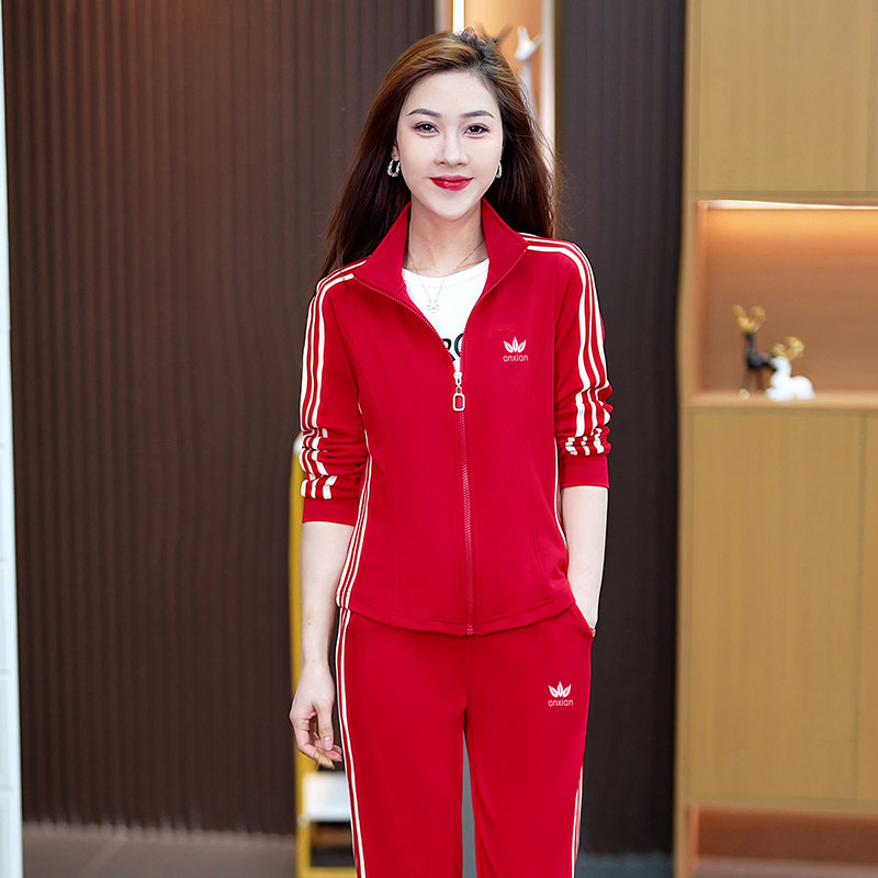 品牌纯棉运动服休闲套装女春秋季新款团队广场舞两件套