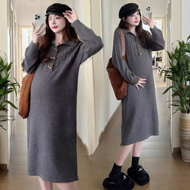 宽松孕妇装连衣裙2025新款秋冬装小个子长款高级感针织毛衣裙春季