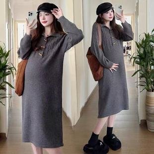 宽松孕妇装连衣裙2025新款秋冬装小个子长款高级感针织毛衣裙春季