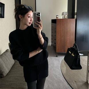 休闲套装字母压印长袖套头毛衣女秋冬穿搭针织半身短裙灰色