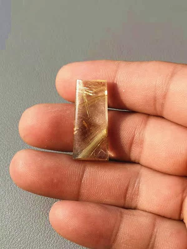 龙王鳌犷水晶天然钛晶金发晶无事牌吊坠挂件 31×14×7mm 5.8g