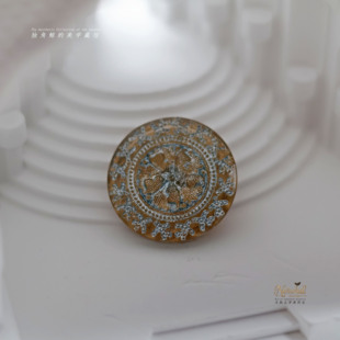 23mm手绘香槟金雅蓝 捷克高定琉璃纽扣&贴片圆牌 香槟