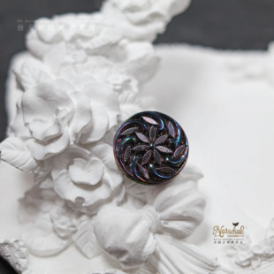 #静水涟漪# 西德vintage琉璃纽扣 18mm花落生旋金属紫隐藏蓝