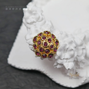 #亚平宁之花# 意产vintage宝石扣 23mm浓金厚工低调神秘紫琉璃钻
