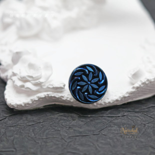 #静水涟漪# 西德vintage琉璃纽扣 18mm水生花旋叶妖蓝色