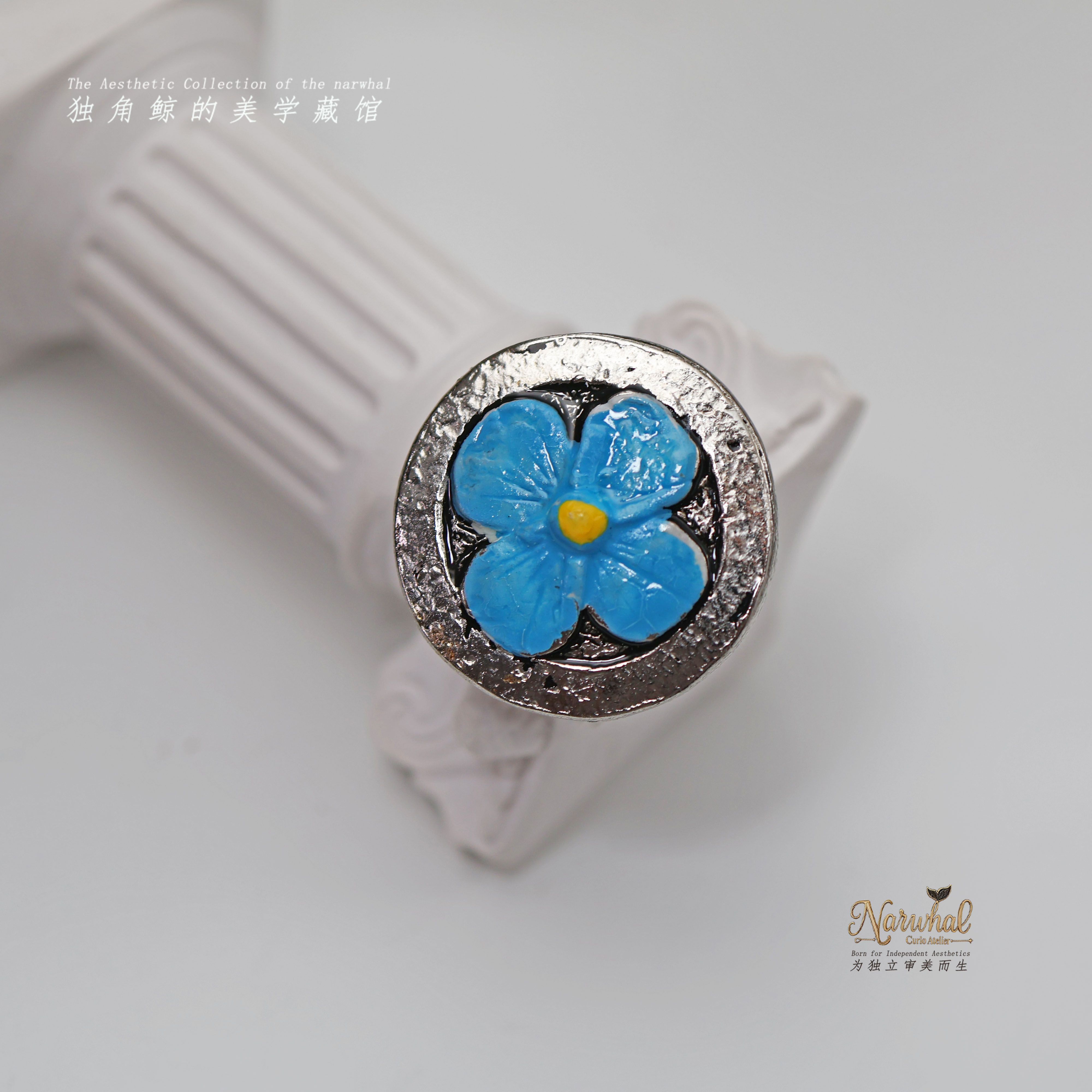 蓝色勿忘我｜欧洲浮雕花古董纽扣服装纽扣