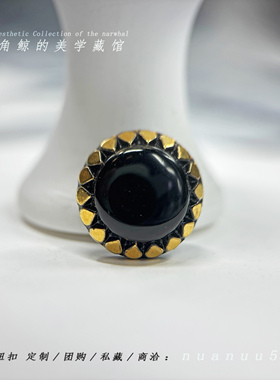 #黑金朵# 1950s西德古董琉璃纽扣 18mm黑色鎏金 孤品1颗