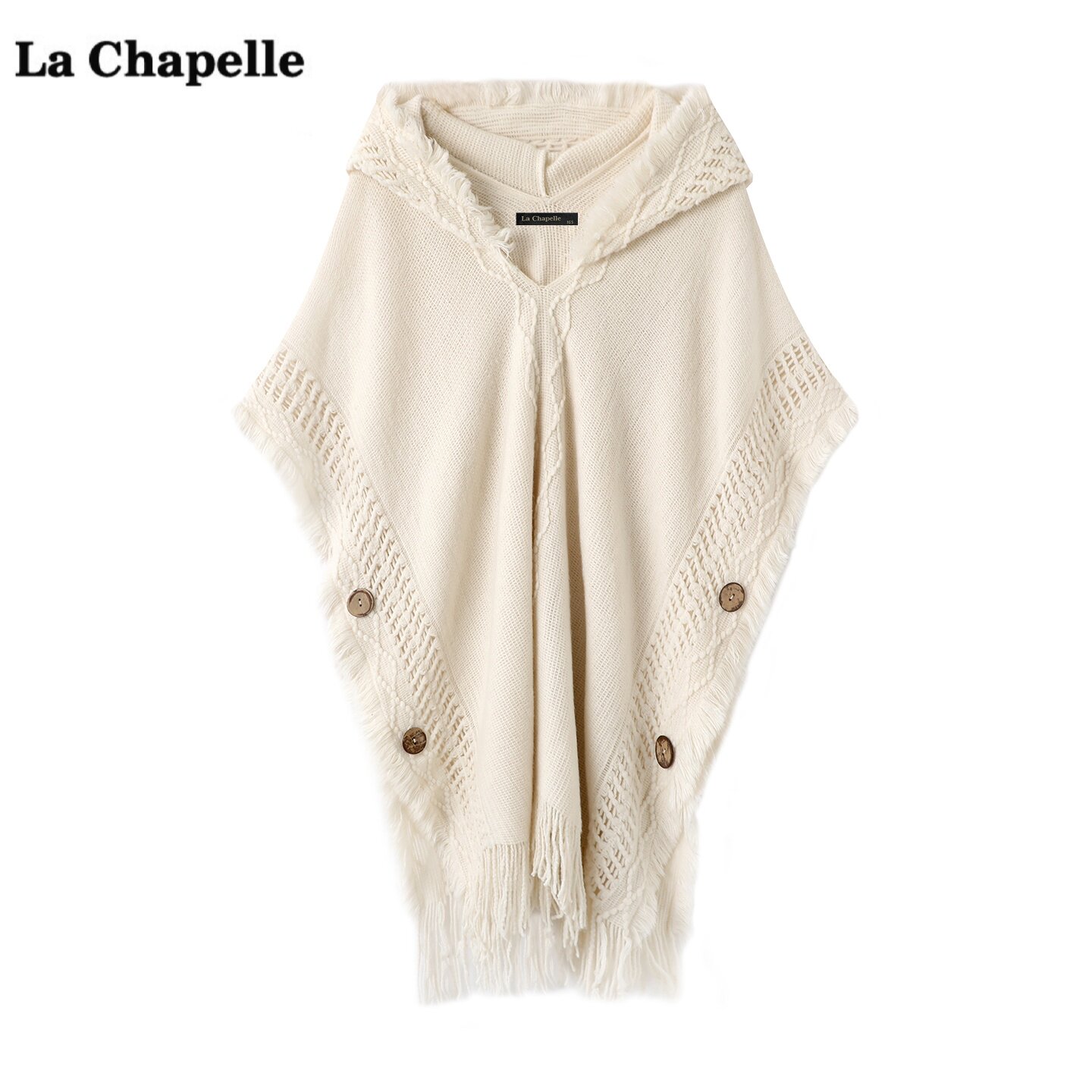 拉夏贝尔/La Chapelle波西米亚流苏连帽披肩斗篷女保暖外搭披风