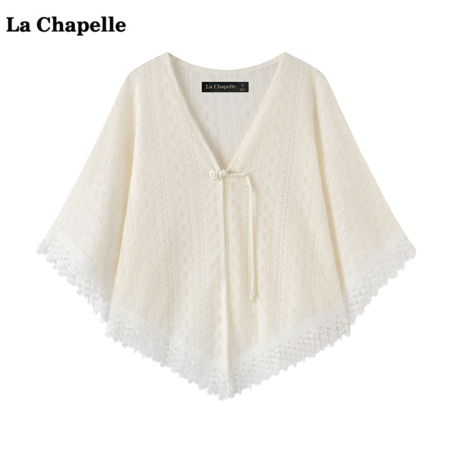 拉夏贝尔/La Chapelle新中式V领旗袍披肩斗篷女夏季外搭蕾丝开衫