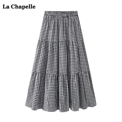 拉夏贝尔/La Chapelle甜美格子半身裙女夏季新款显瘦中长款A字裙