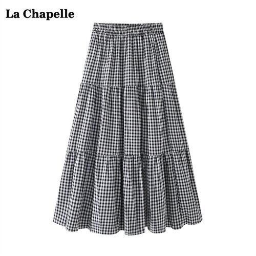 拉夏贝尔/La Chapelle甜美格子半身裙女夏季新款显瘦中长款A字裙