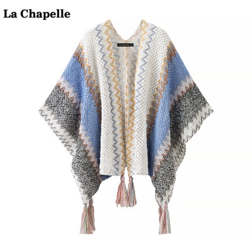 拉夏贝尔/La Chapelle民族风针织流苏披肩女旅游披风外搭围巾