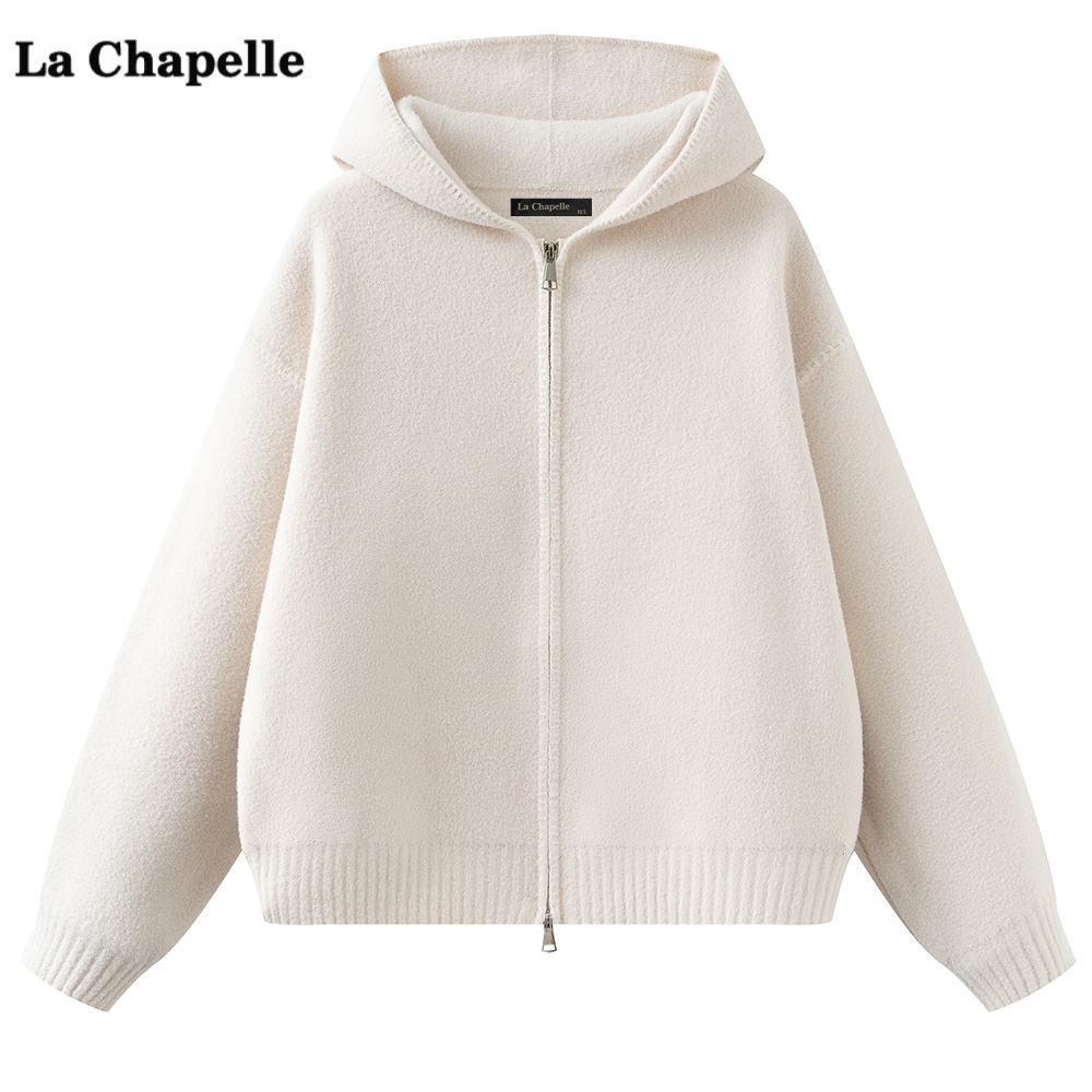 拉夏贝尔/La Chapelle韩系连帽针织开衫外套女秋冬季新款宽松上衣