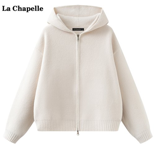 拉夏贝尔/La Chapelle韩系连帽针织开衫外套女秋冬季新款宽松上衣