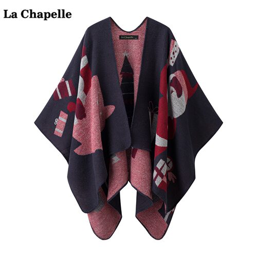 拉夏贝尔/La Chapelle民族风提花披肩斗篷女秋冬保暖外搭披风围巾