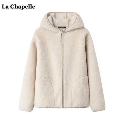 拉夏贝尔/La Chapelle休闲连帽抓绒外套女秋冬季新款宽松长袖上衣