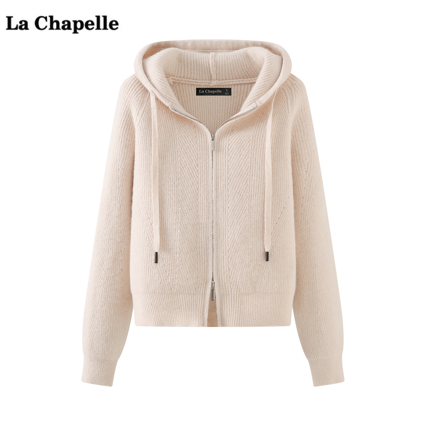 拉夏贝尔/La Chapelle韩系连帽针织开衫女秋冬季新款宽松毛衣上衣