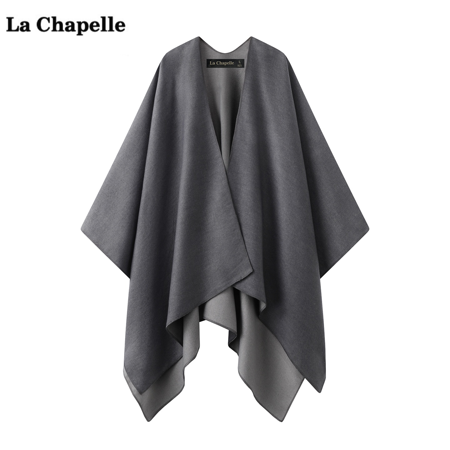 拉夏贝尔/La Chapelle气质灰色披肩斗篷女秋季保暖披风围巾外搭