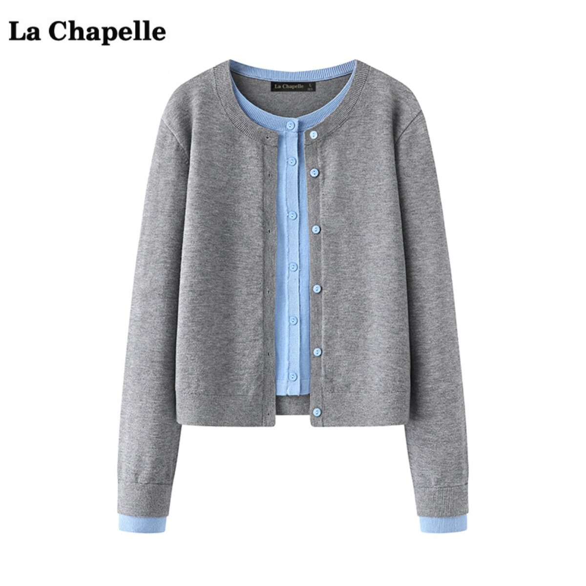 拉夏贝尔/La Chapelle假两件针织开衫女春季新款内搭打底衫上衣