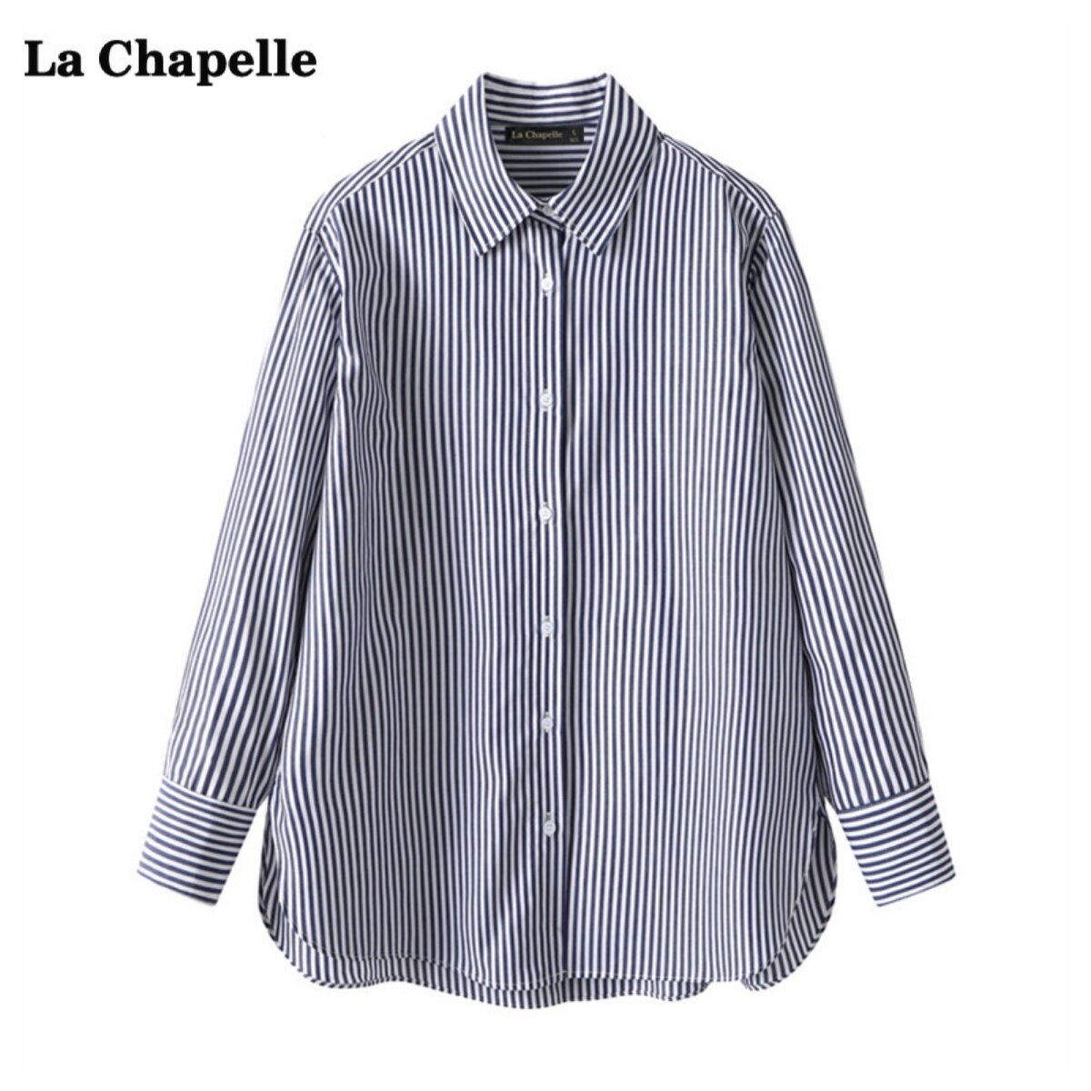 拉夏贝尔/La Chapelle秋季新款条纹polo领长袖衬衫女休闲宽松上衣怎么看?