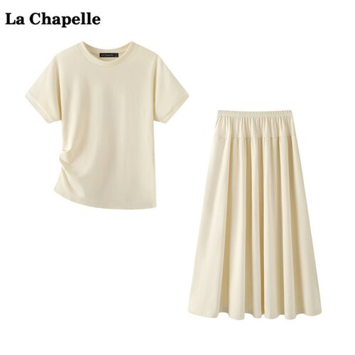 拉夏贝尔/La Chapelle洋气短袖T恤半身裙两件套女夏季时尚套装