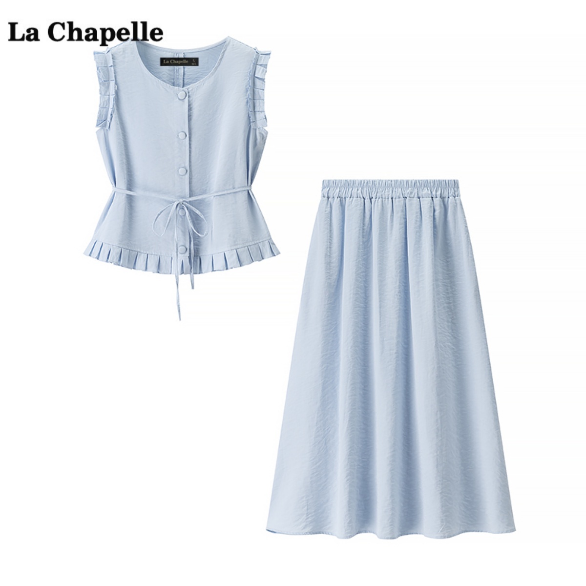 拉夏贝尔/La Chapelle无袖收腰衬衫半身裙两件套女夏季时尚套装