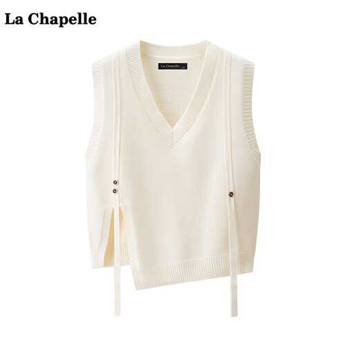 拉夏贝尔/La Chapelle设计感V领针织马甲女秋冬新款宽松外穿背心