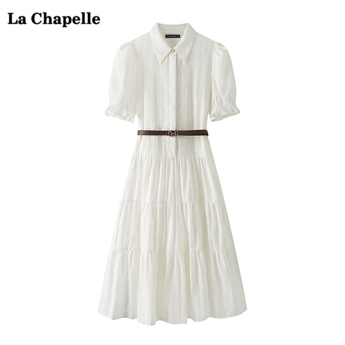拉夏贝尔/La Chapelle减龄翻领收腰连衣裙女夏季显瘦中长款白裙子怎么样,好用不?