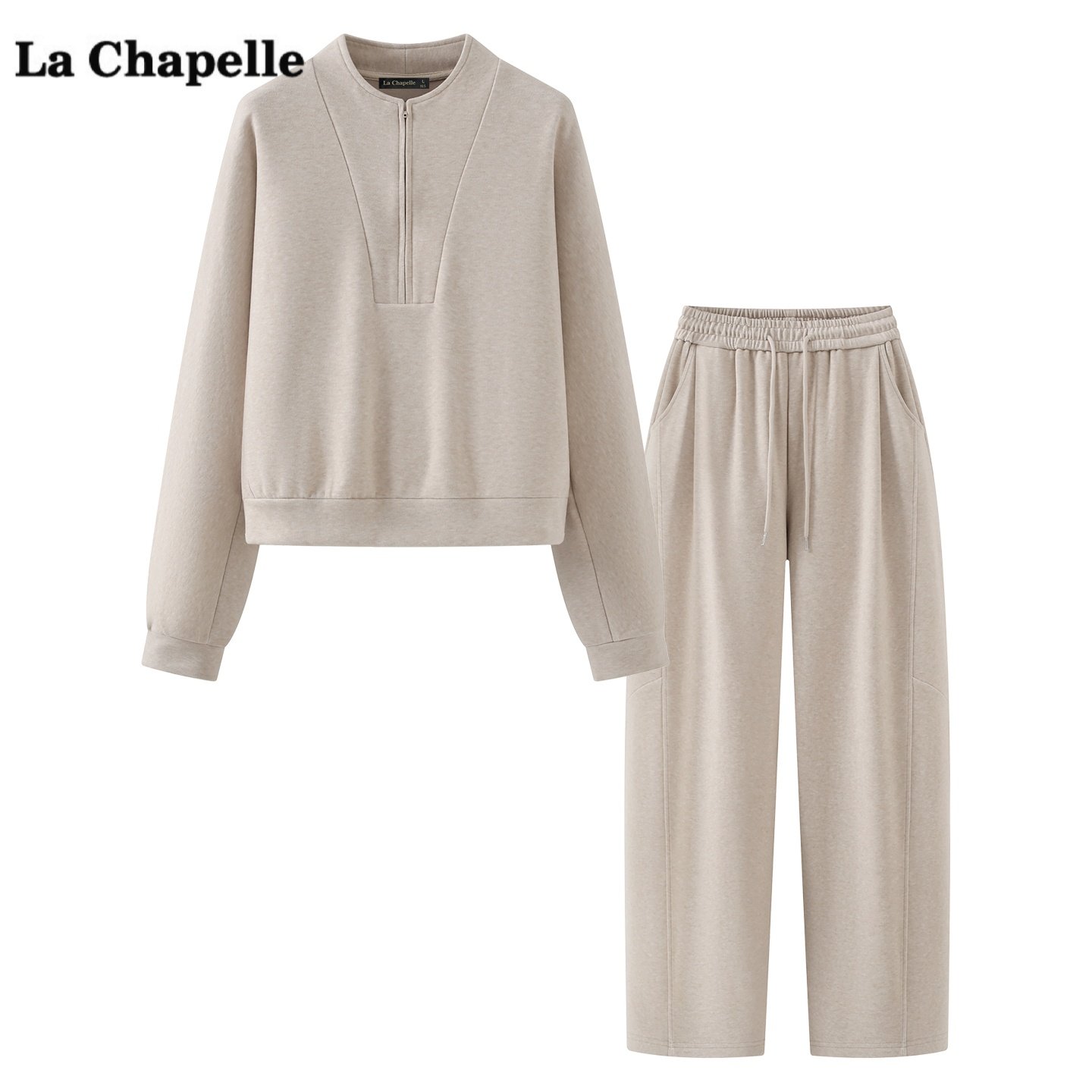 拉夏贝尔/La Chapelle半拉链圆领卫衣休闲裤两件套女秋冬新款套装