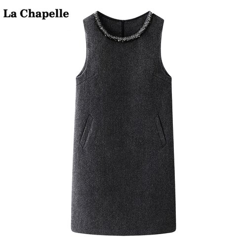 拉夏贝尔/La Chapelle小香风毛呢背心裙女冬季新款气质无袖连衣裙