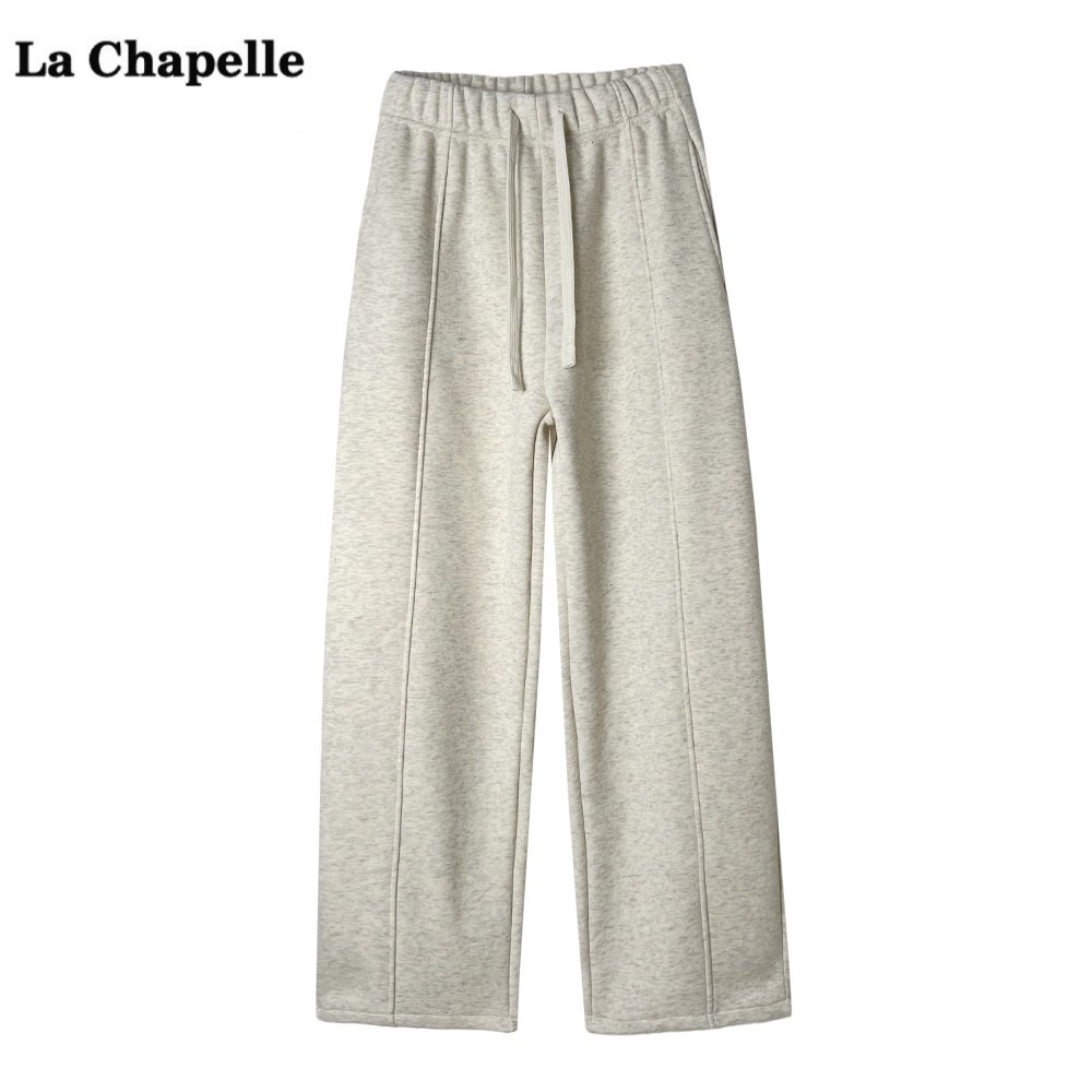 拉夏贝尔/La Chapelle高腰系带加绒休闲裤女冬季新款显瘦阔腿裤子