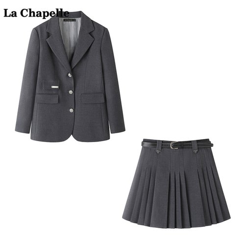 拉夏贝尔/La Chapelle宽松西装外套半身裙两件套女秋季时尚套装