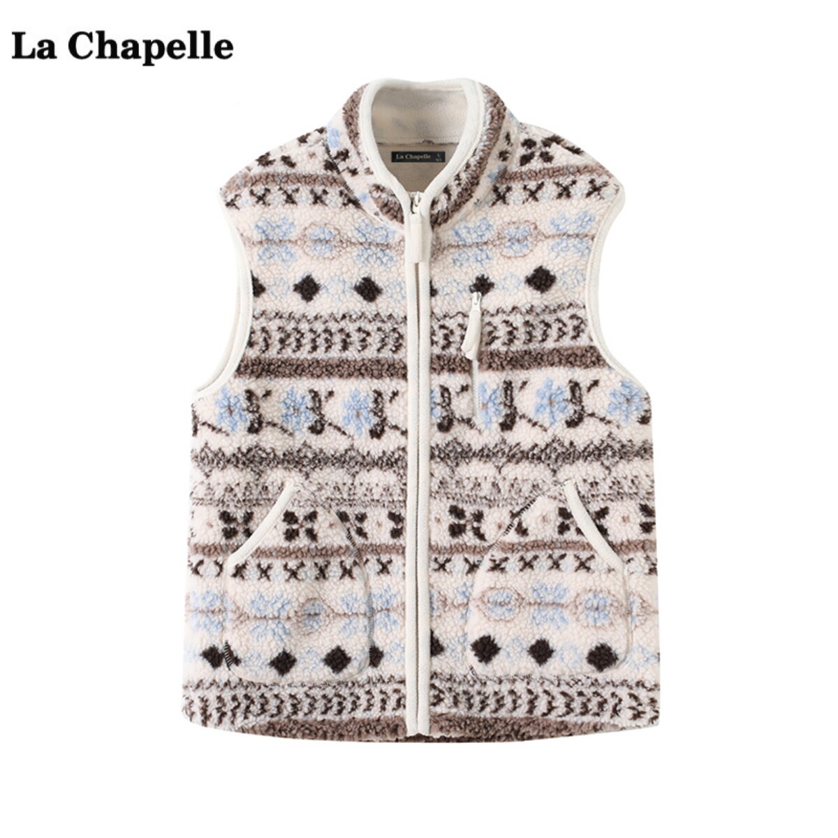 拉夏贝尔/La Chapelle费尔岛摇粒绒马甲外套女秋冬季新款保暖坎肩